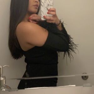 Akira dress black feather sleeves